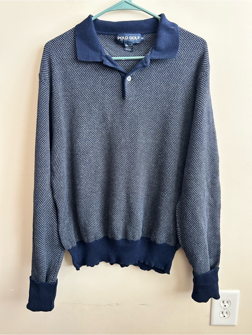 Vintage Ralph Lauren Polo Golf Navy Blue Knit Golf Polo Sweater Made In USA M